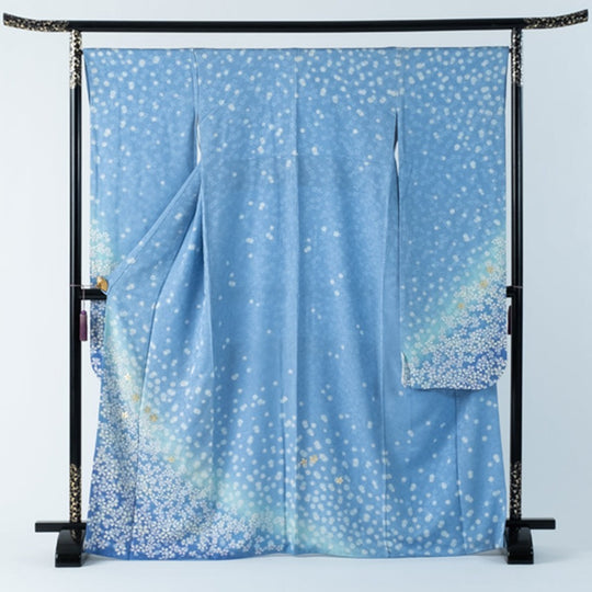 Furisode Blue Aqua Simple Sakura Petals Ready-made 01020005