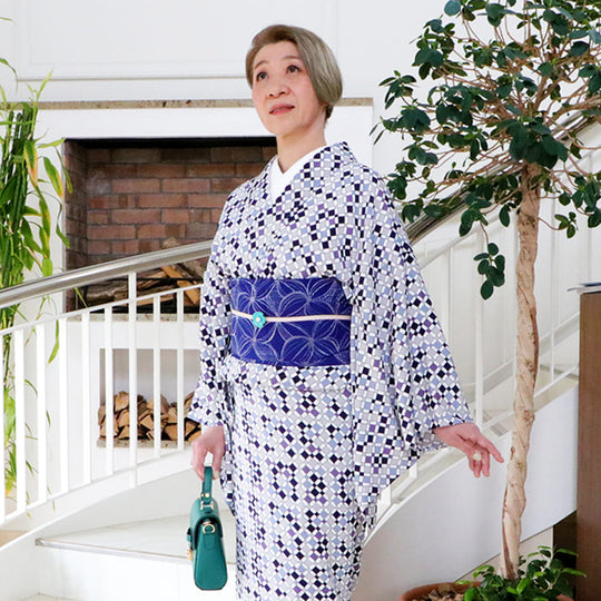 [仕立て上がり] 洗える 着物 幾何学 チェック 2color 日本製  | 和想館