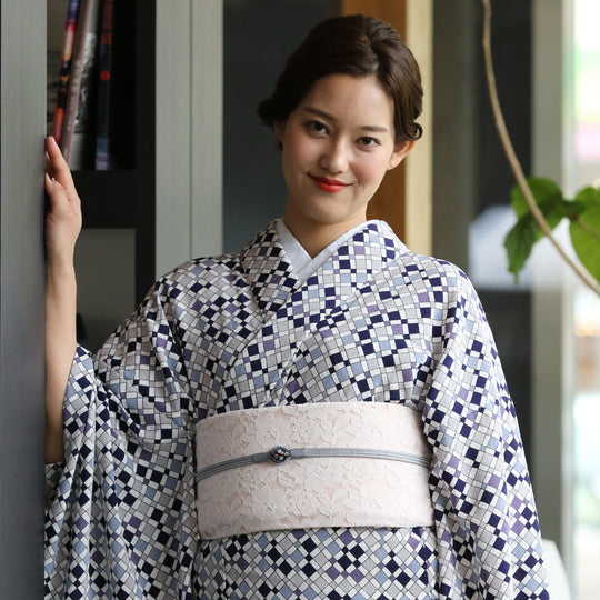 [仕立て上がり] 洗える 着物 幾何学 チェック 2color 日本製  | 和想館