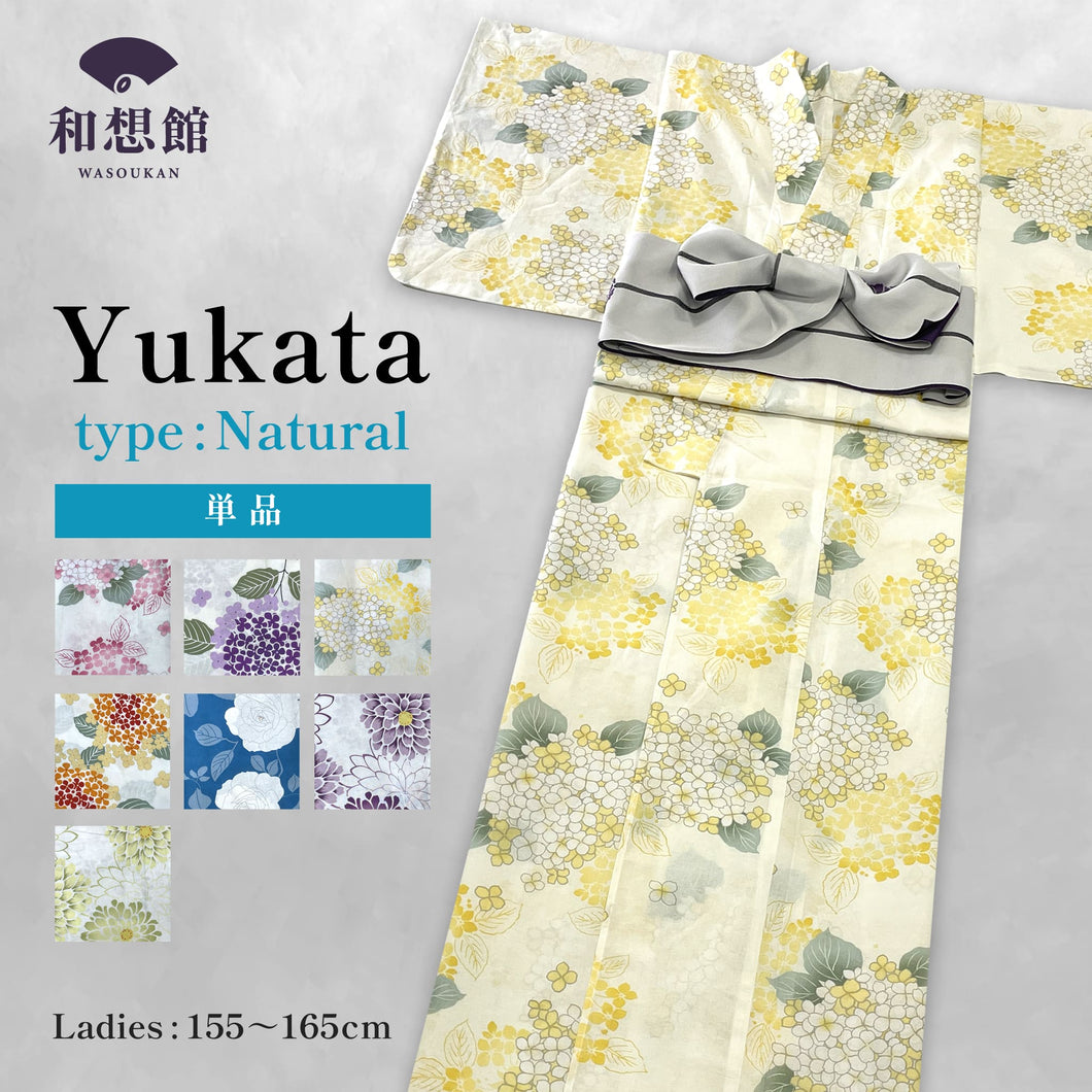 《夏の定番！》単品 ナチュラル 浴衣 Yukata ゆかた 7color 綿 花柄 紫陽花 あじさい アジサイ バラ 菊 きく レディース 女性 婦人 ピンク 紫 黄 オレンジ 紺 緑 夏 祭