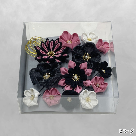 髪飾り つまみ細工 全4色 花 くすみカラー和装ヘアアクセサリー