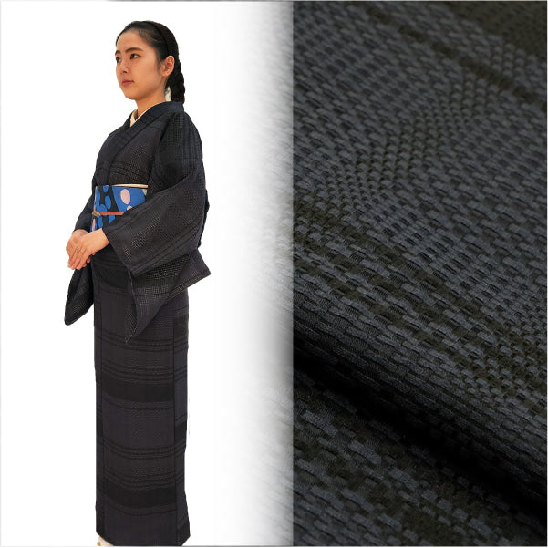 【受注販売】モダン着物 編み込み x ストライプ柄 洗える着物シリーズ 日本製 <仕立て代込>