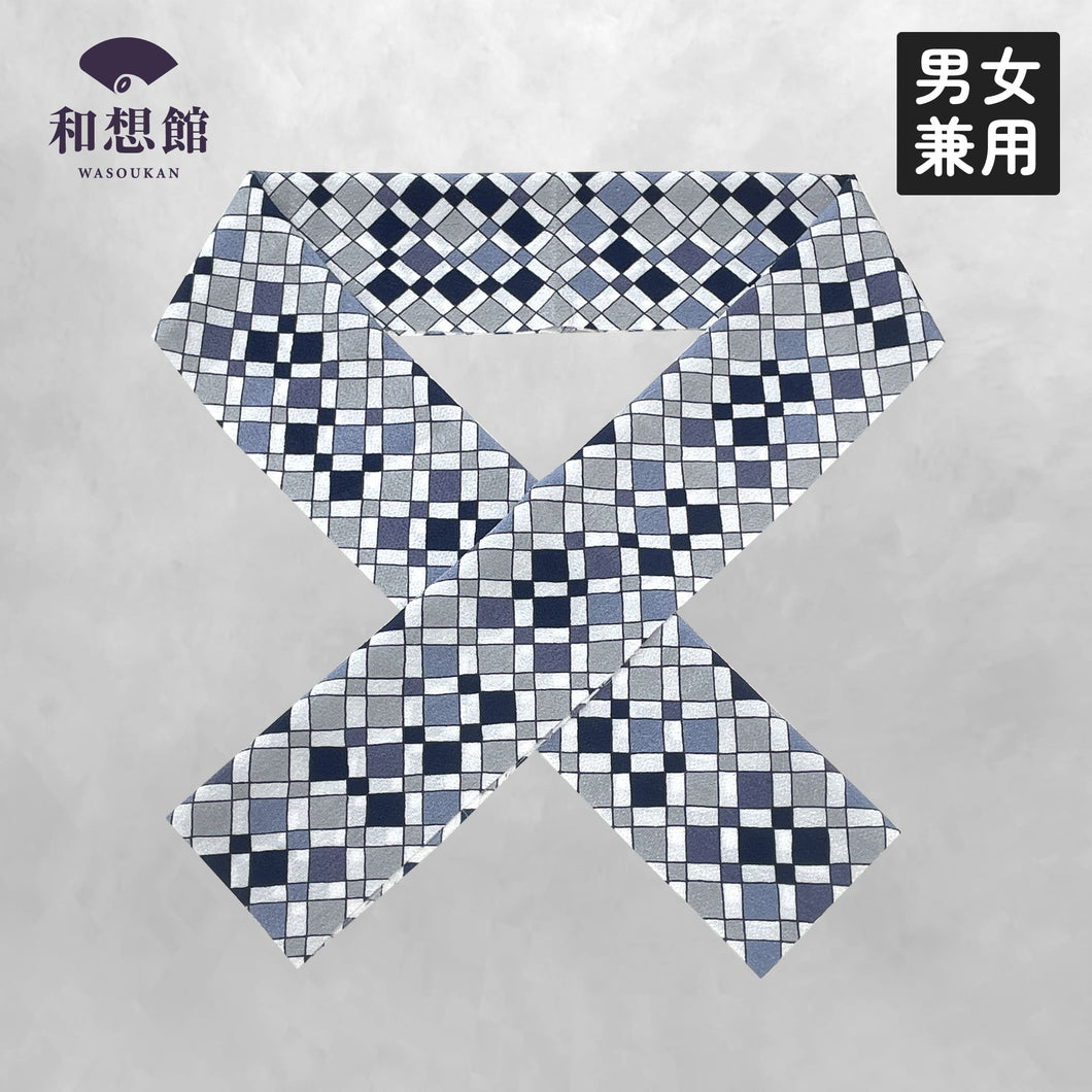 《男女兼用》幾何学チェック柄 半衿 日本製 着物 カジュアル おしゃれ | 和想館