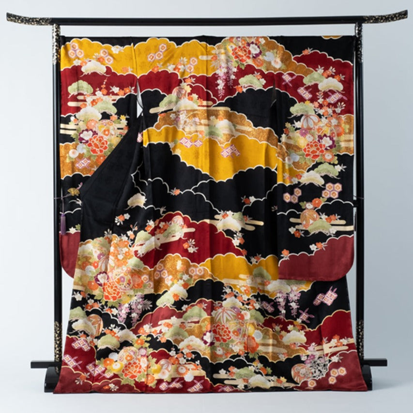 Furisode Black Classic Auspicious Silk Ready-made 01050012